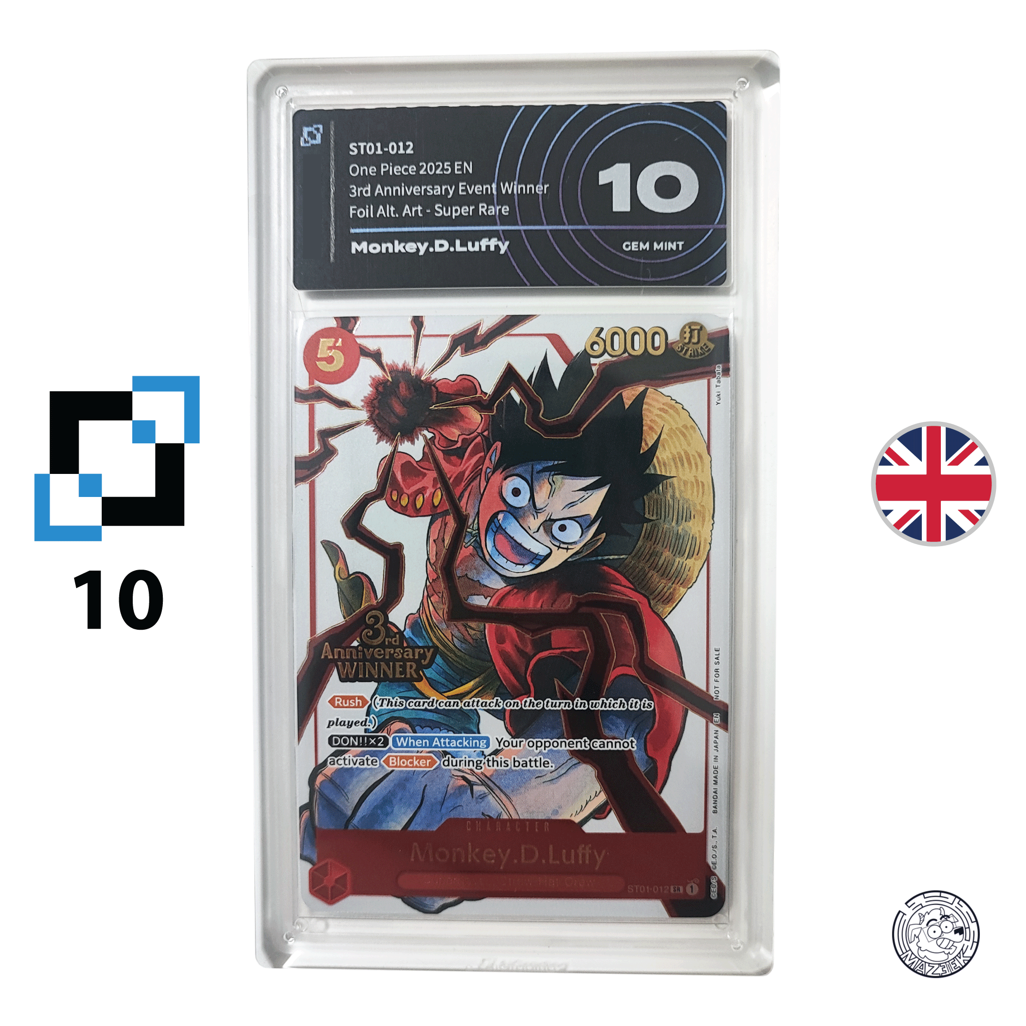 One Piece! Gradata Ai Grading - Monkey.D.Luffy ST01-012 - 3rd Anniversary Winner (10) ENG