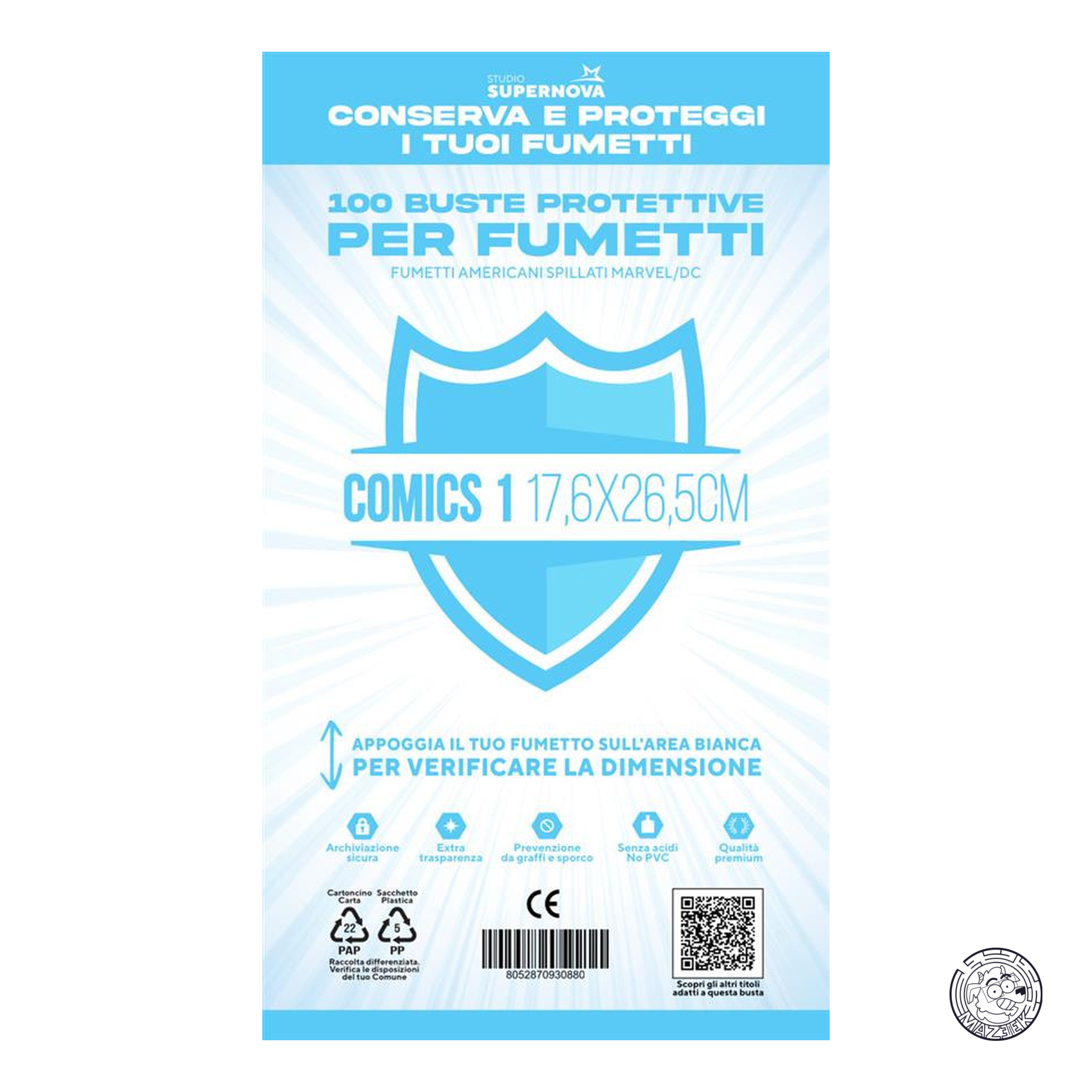 100 Buste Protettive per Fumetti - Comics 1 (17,6 x 26,5 cm)