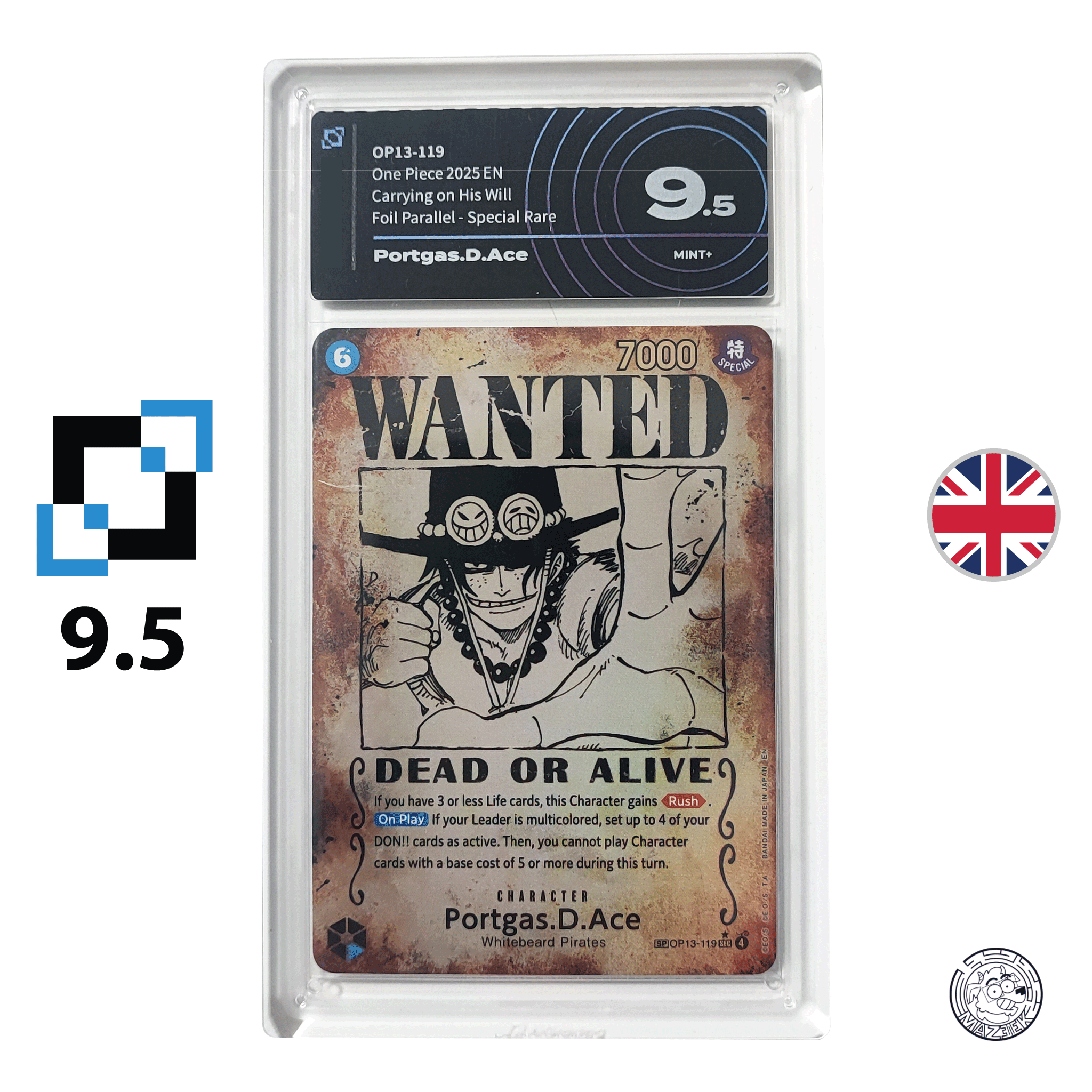 One Piece! Gradata Ai Grading - Portag.D.Ace OP13-119 - Wanted ERRATA (9.5) ENG